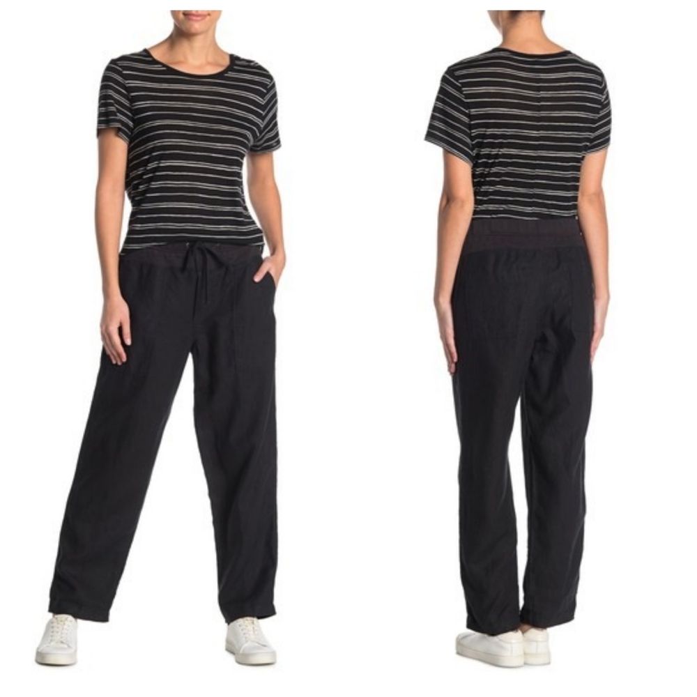 James Perse Black Linen Utility Drape Pants NWT